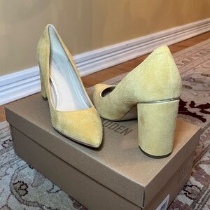 Marc Fisher Women's Viviene High Block Heel Pumps in Yellow Suede Women’s US 7.5